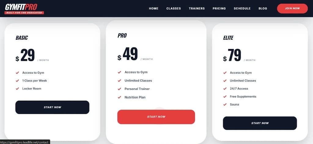 Website screens from a product we built