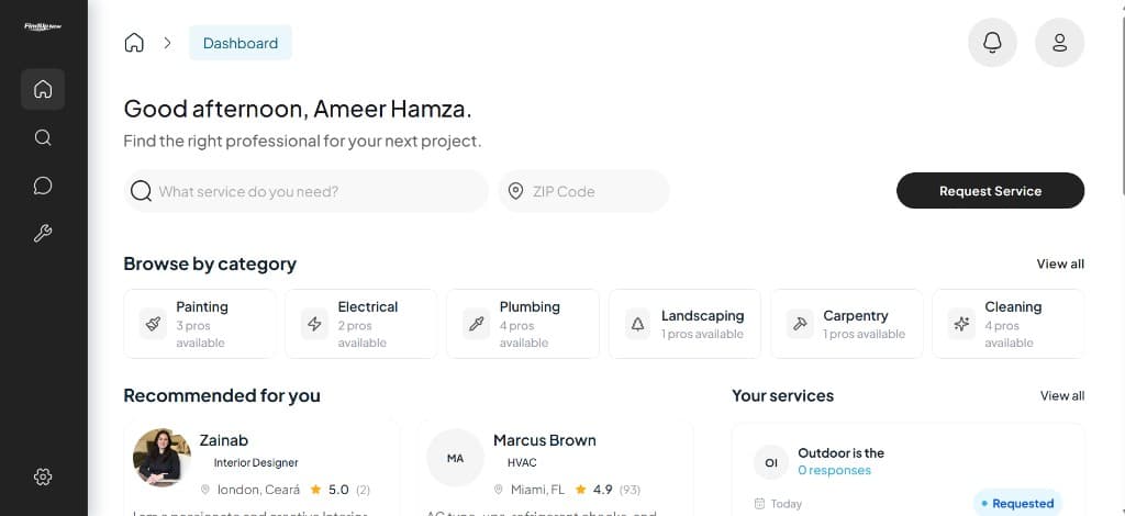 FindUp Now client dashboard