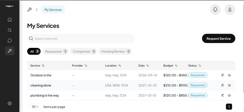 FindUp Now service requests
